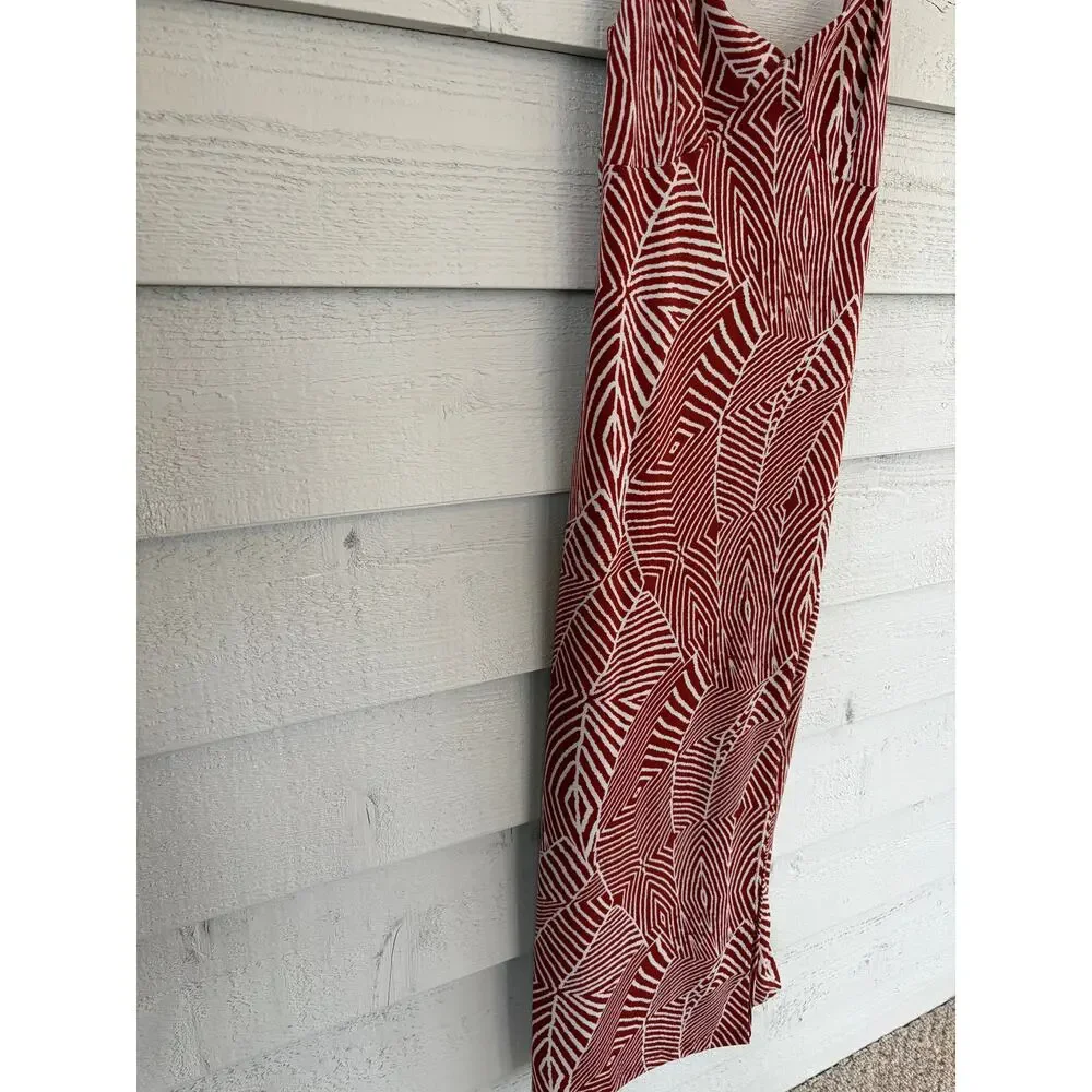 Windsor Red White Geometric Print Midi Dress Size M Spaghetti Strap Slip Dress - Picture 7 of 7